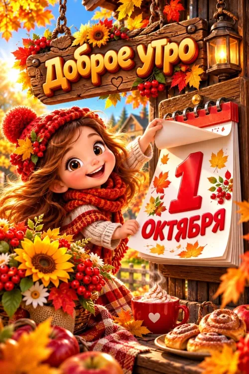 Открытка с доброе утро 1 октября осень