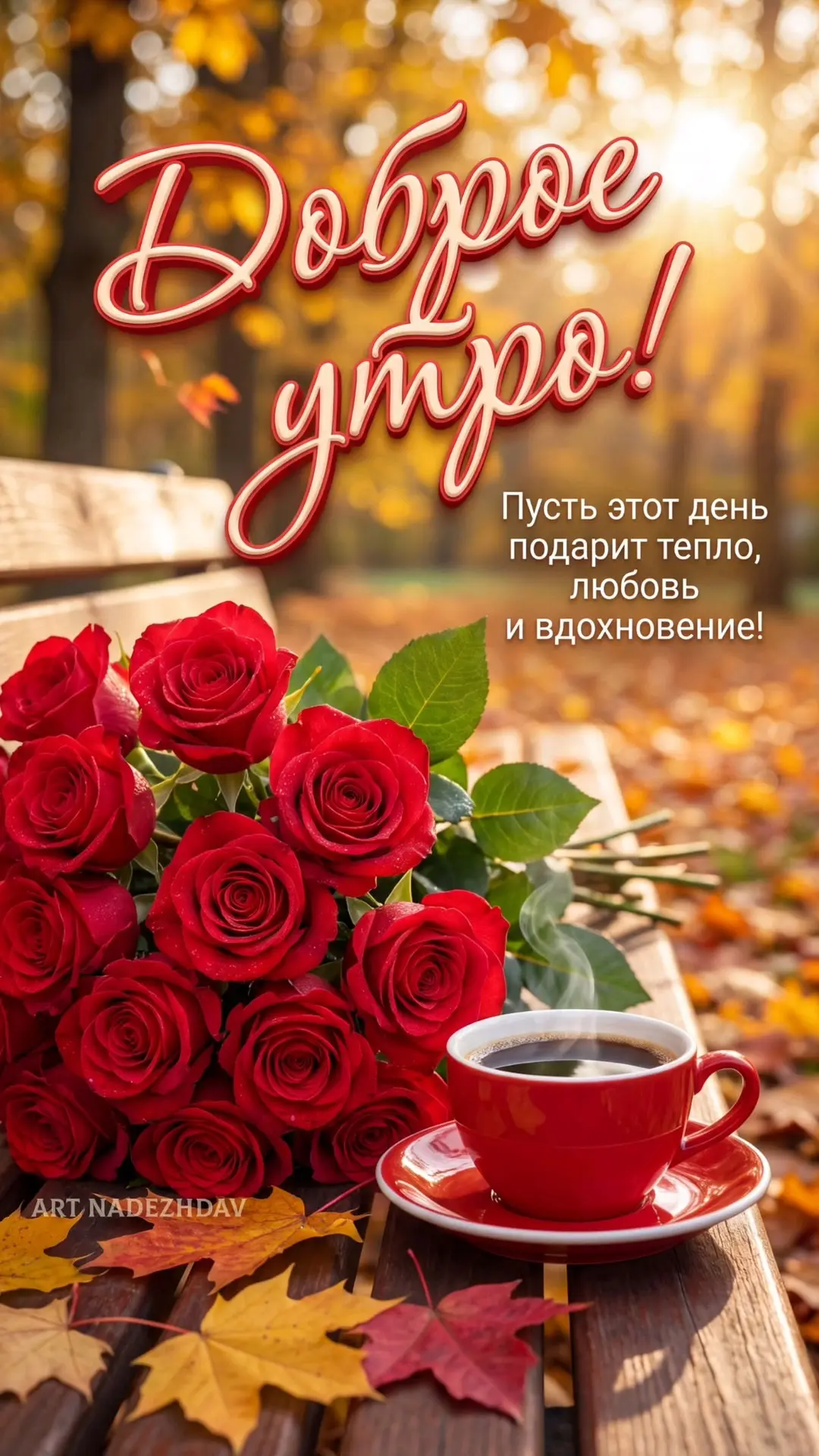 Открытка с добрым утром и осенним пейзажем