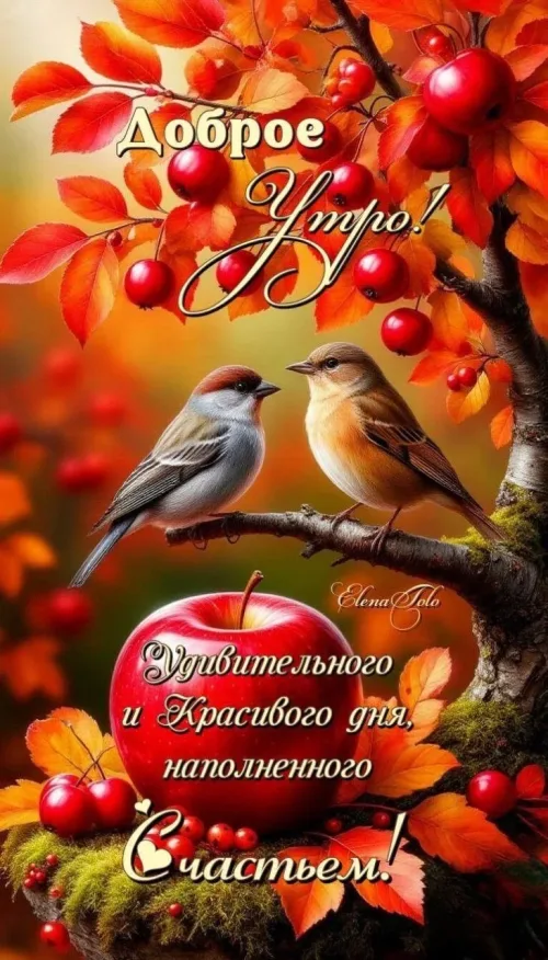 Открытка с Доброго утра осенью и птицами