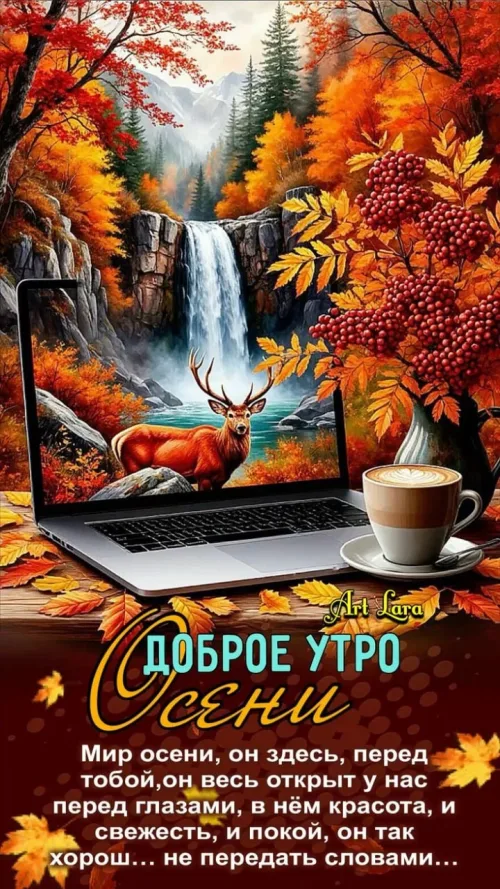 Открытка с доброе утро осенью и оленем