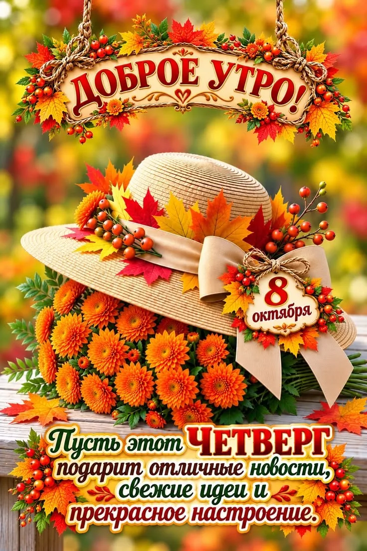 Открытка с добрым утром и осенними цветами