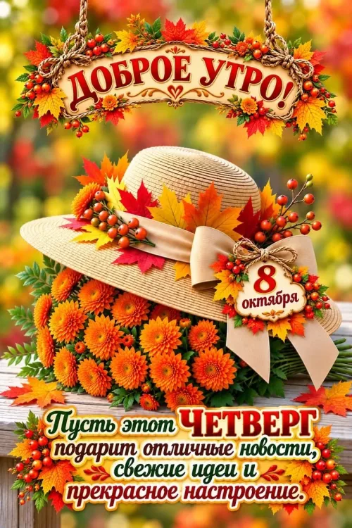 Открытка с добрым утром и осенними цветами