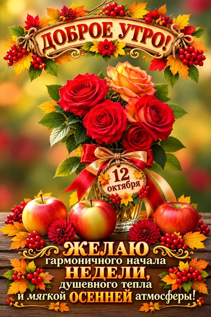 Открытка с добрым утром и осенними цветами