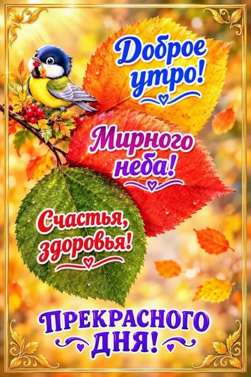 Открытка с добрым утром и осенним пейзажем