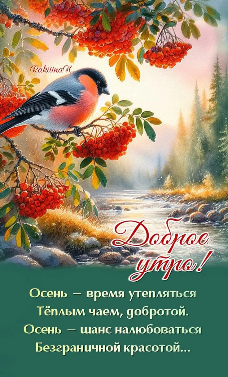 Открытка с добрым утром и осенним пейзажем