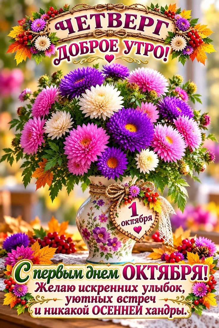 Открытка с добрым утром и осенними цветами