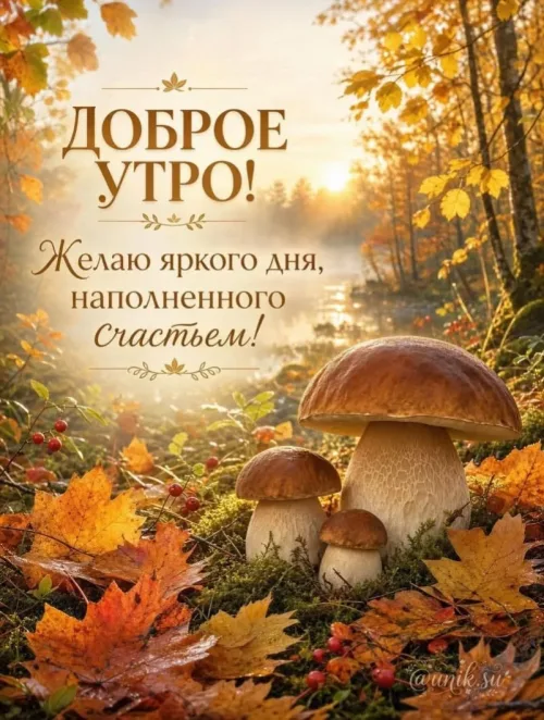 Открытка с добрым утром и осенним пейзажем