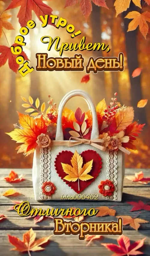 Открытка с добрым утром и осенними листьями