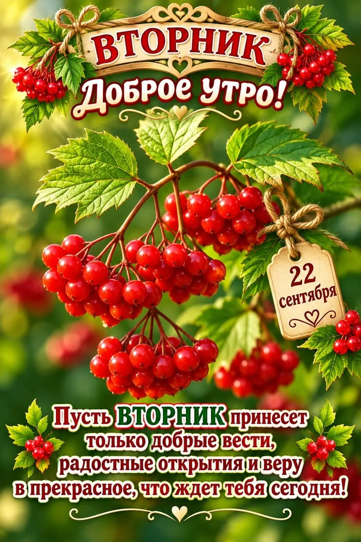 Открытка с добрым утром на вторник с ягодами