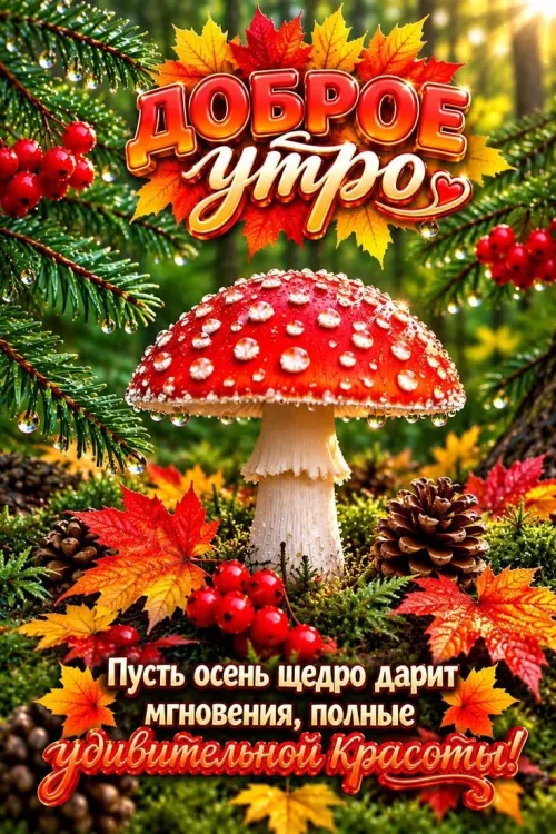 Открытка с добрым утром и осенним пейзажем