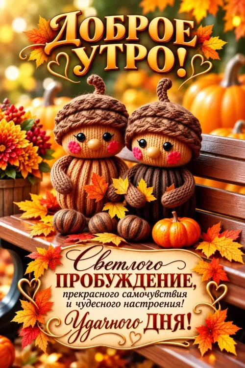 Открытка с добрым утром и осенними листьями