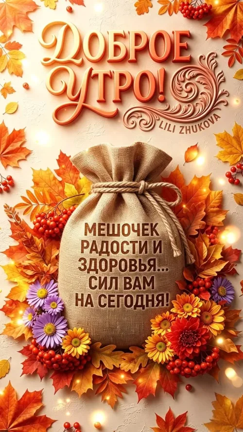 Открытка с добрым утром и осенними листьями