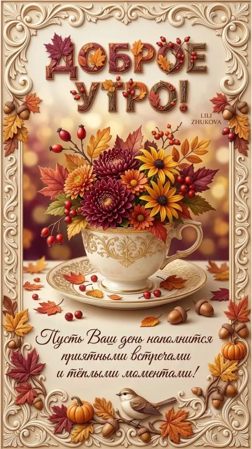 Открытка с добрым утром и осенними цветами