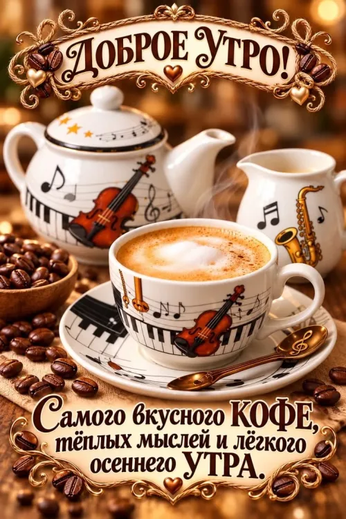 Открытка с добрым утром и осенним кофе