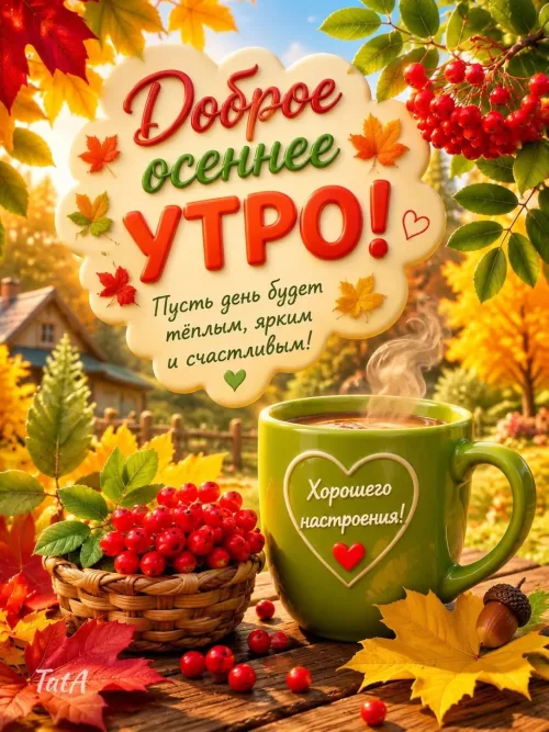 Открытка с добрым осенним утром и ягодами