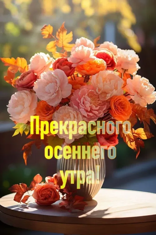 Открытка с осенним утром и цветами