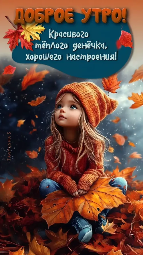 Открытка с добрым утром и осенними листьями