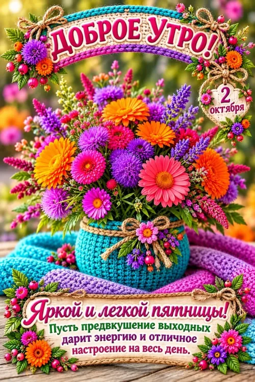 Яркая открытка с добрым утром и цветами