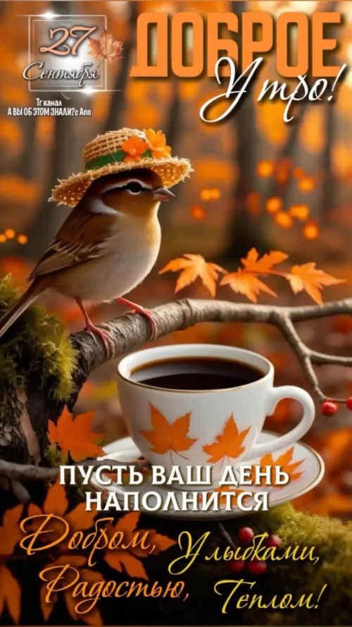 Открытка с добрым утром и осенним пейзажем
