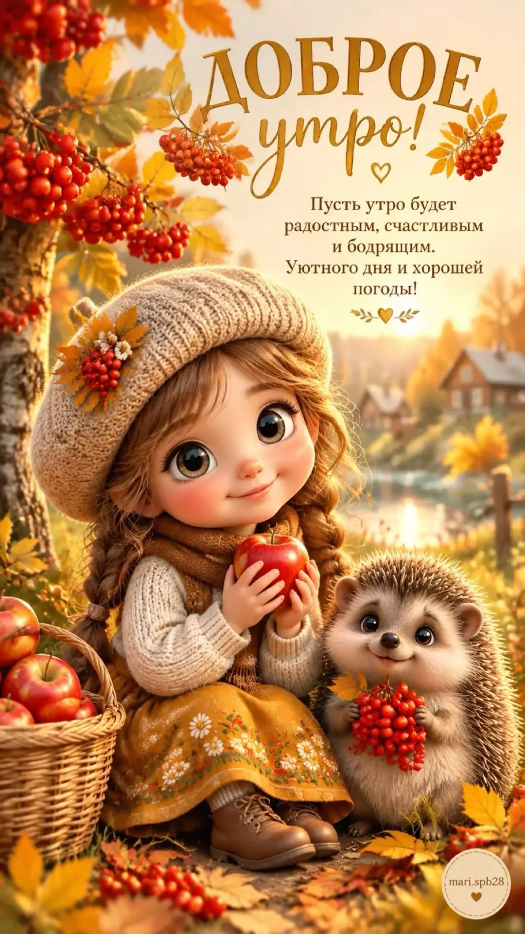 Открытка с добрым утром и осенним утром с ежом