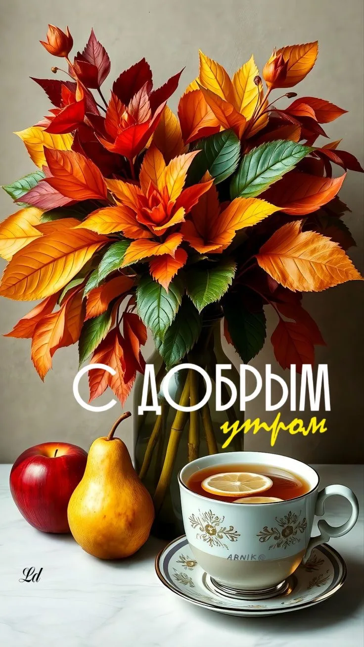 Открытка с осенним утром и чашкой чая