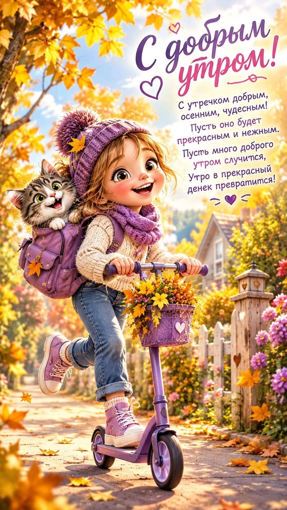 Открытка с добрым осенним утром и котом