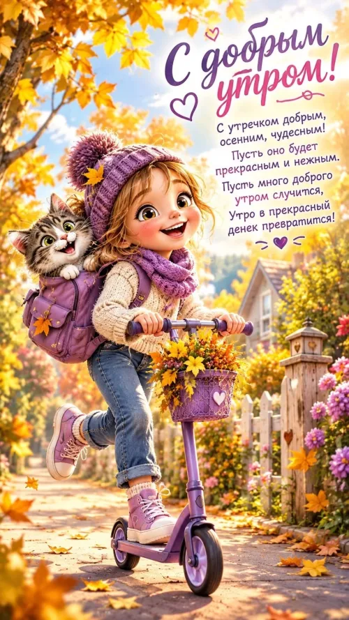 Открытка с добрым осенним утром и котом