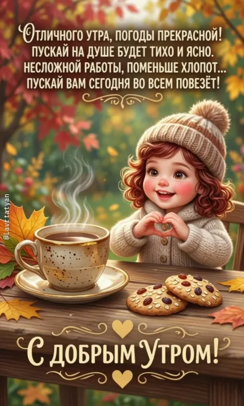 Открытка с добрым утром и осенним пейзажем