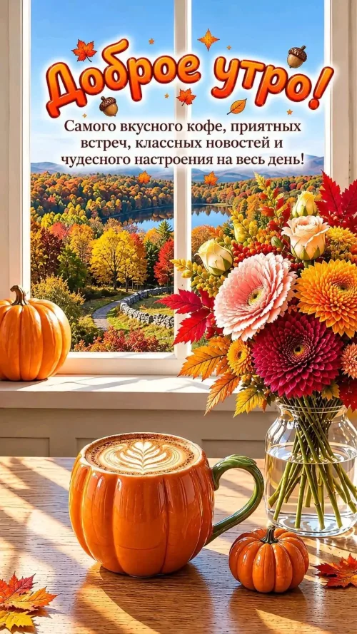 Открытка с добрым утром и осенним пейзажем