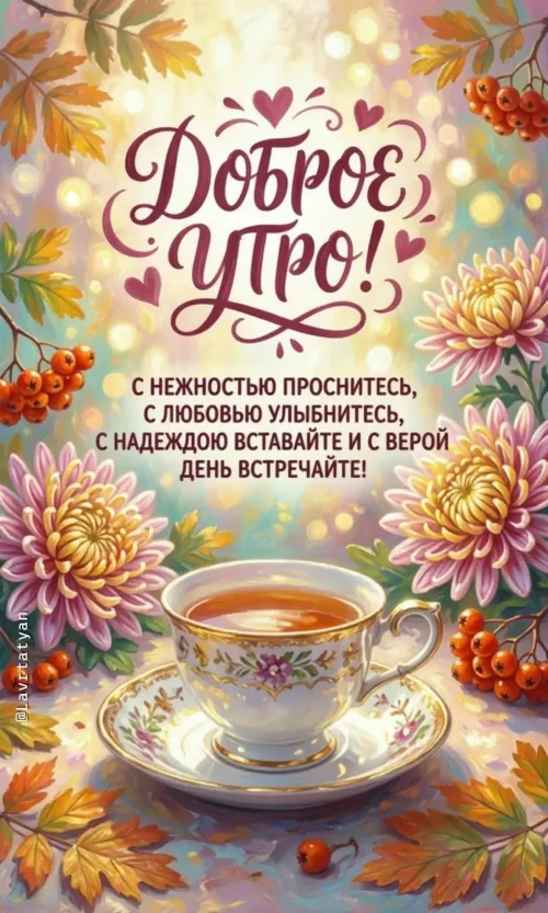 Открытка с добрым утром и осенними цветами