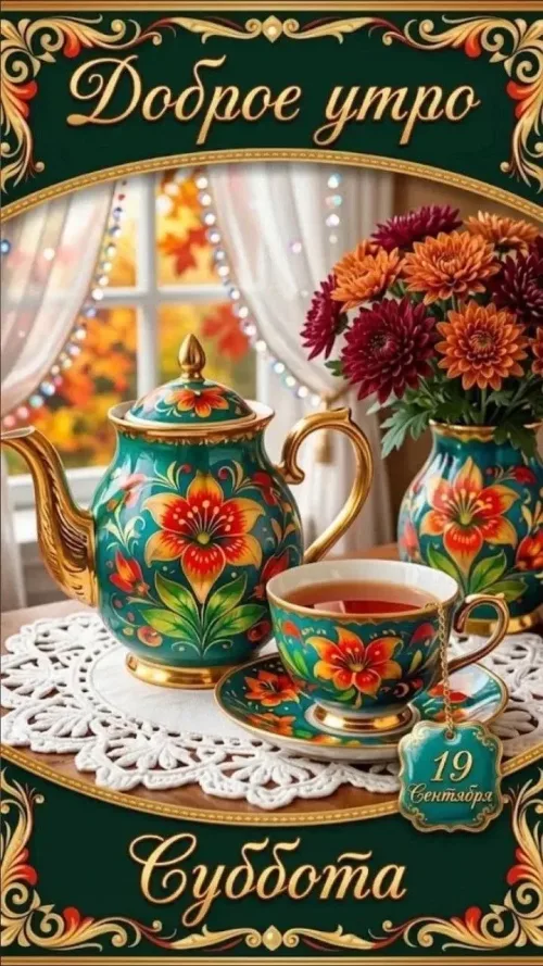 Открытка с добрым утром и чашкой чая