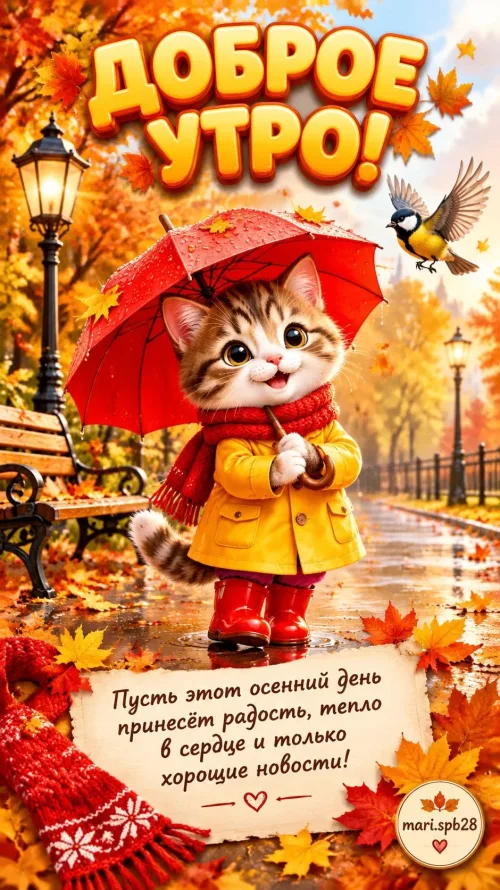 Открытка с добрым утром и осенним котом