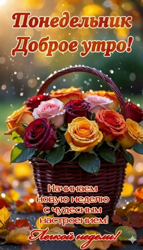 Открытка с понедельником и цветами