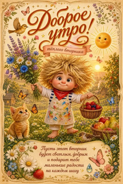 Открытка с добрым утром и котом