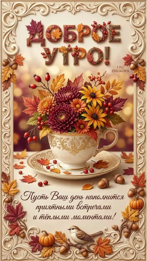 Открытка с добрым утром и осенними цветами