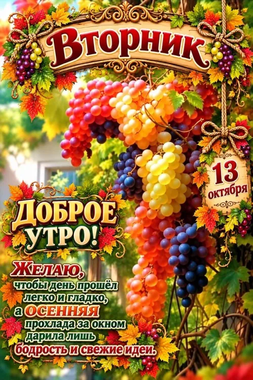 Открытка с добрым утром на осень, вторник