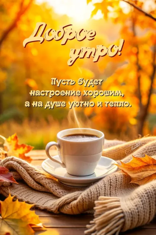 Открытка с доброго утра осенью и кофе