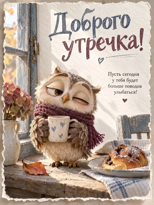 Открытка с добрым утром и осенними листьями