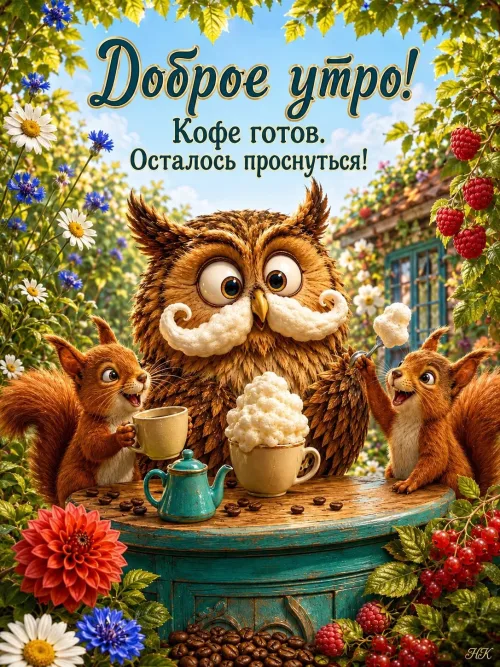 Прикольная открытка с добрым утром и кофе