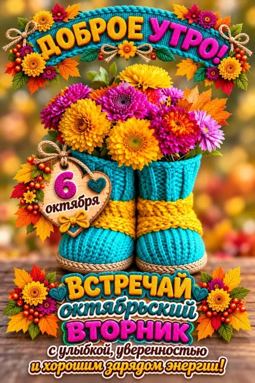 Открытка с добрым утром и осенними цветами