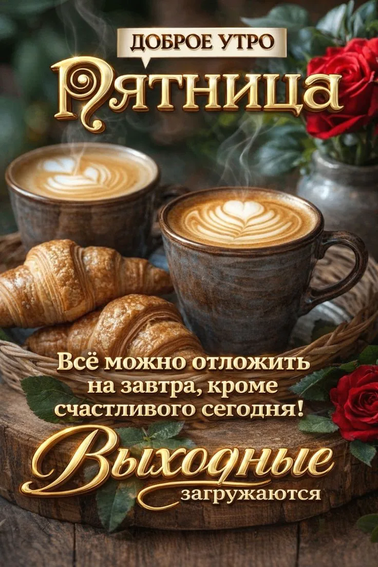 Пятничная открытка с добрым утром и позитивным настроением