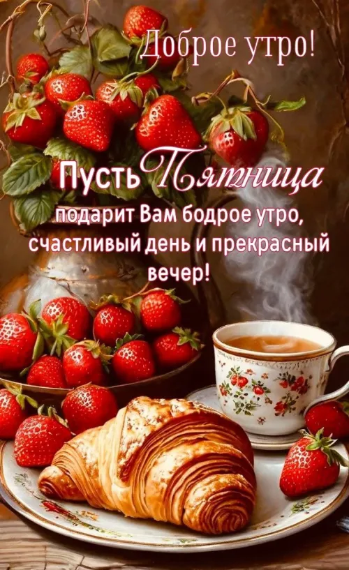 Открытка с добрым утром и пирожным