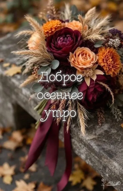 Открытка с осенним букетом и утренним поздравлением