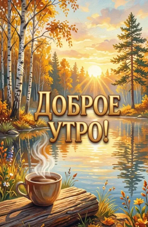 Открытка с добрым утром и осенним пейзажем
