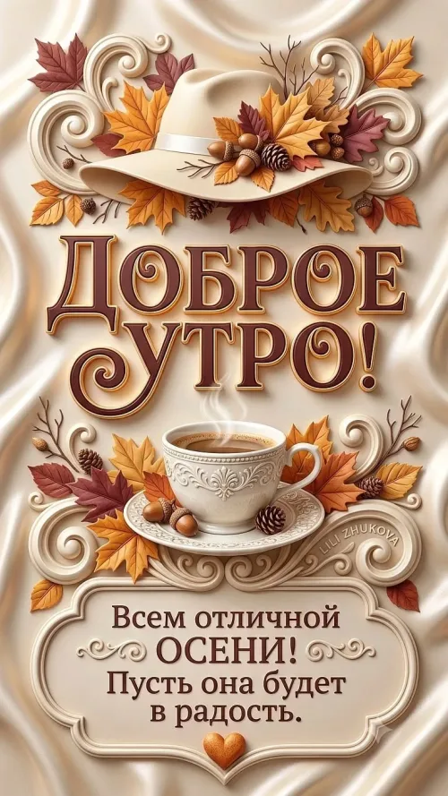 Открытка с добрым утром и осенними листьями