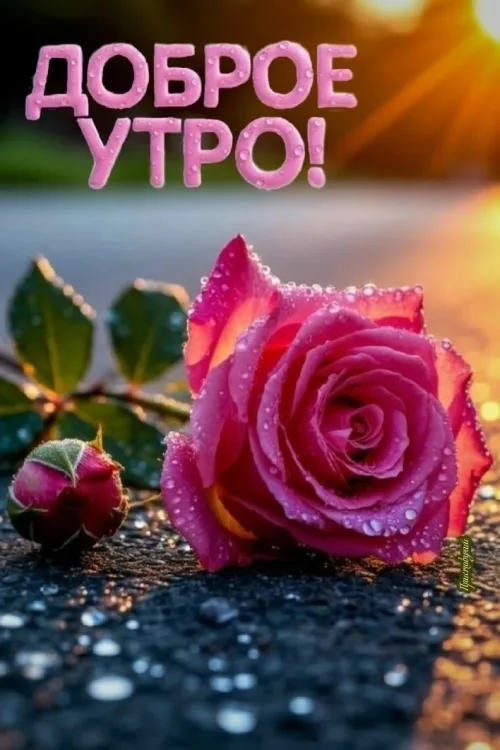 Позитивная открытка с добрым утром и розой