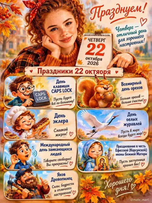 Открытка с праздничными пожеланиями на четверг 22 октября