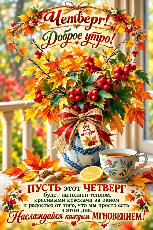 Открытка с Доброе утро! Четверг и осенние листья