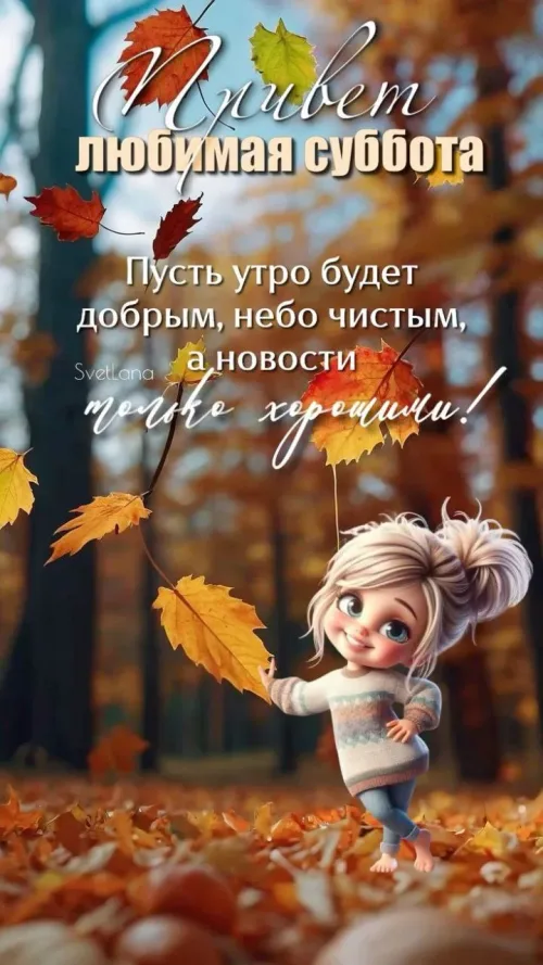 Открытка с добрым утром и осенним пейзажем