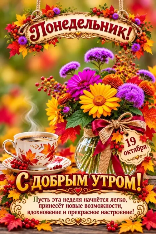 Открытка с понедельником и цветами